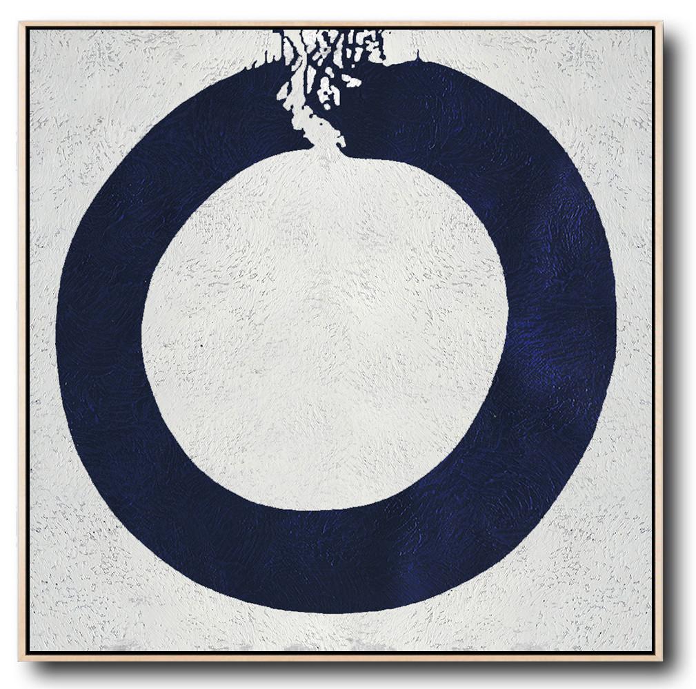 Handmade Large Painting,Minimalist Navy Blue And White Painting,Huge Canvas Art On Canvas
